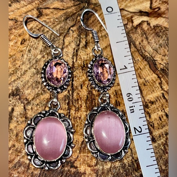 Chrysoberyl Cat’s Eye Earrings 2 1/4” - Picture 6 of 14